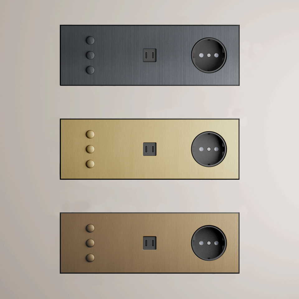 Three switch and socket panels rendered
