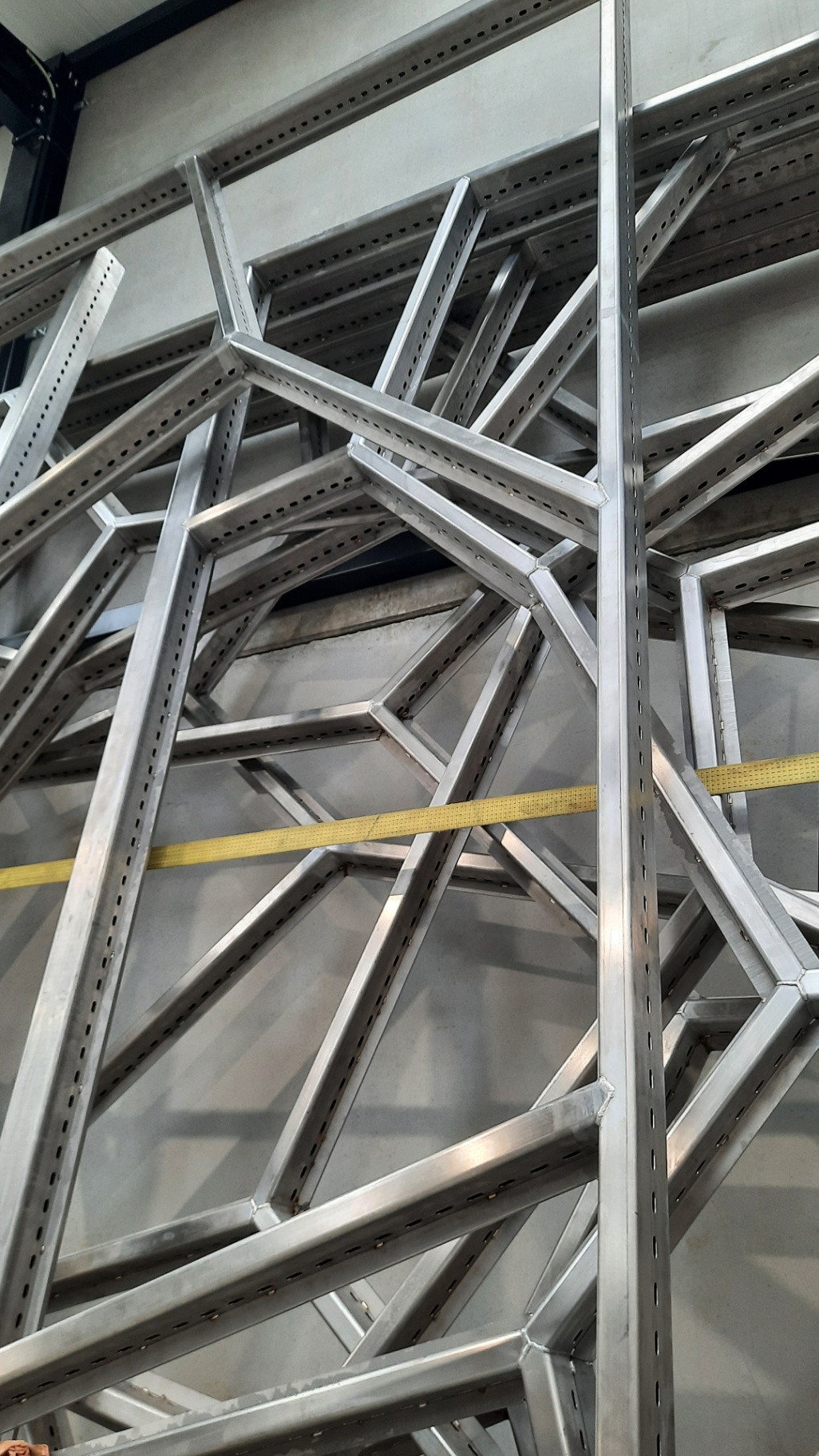 Finished frames stacked, awaiting transport