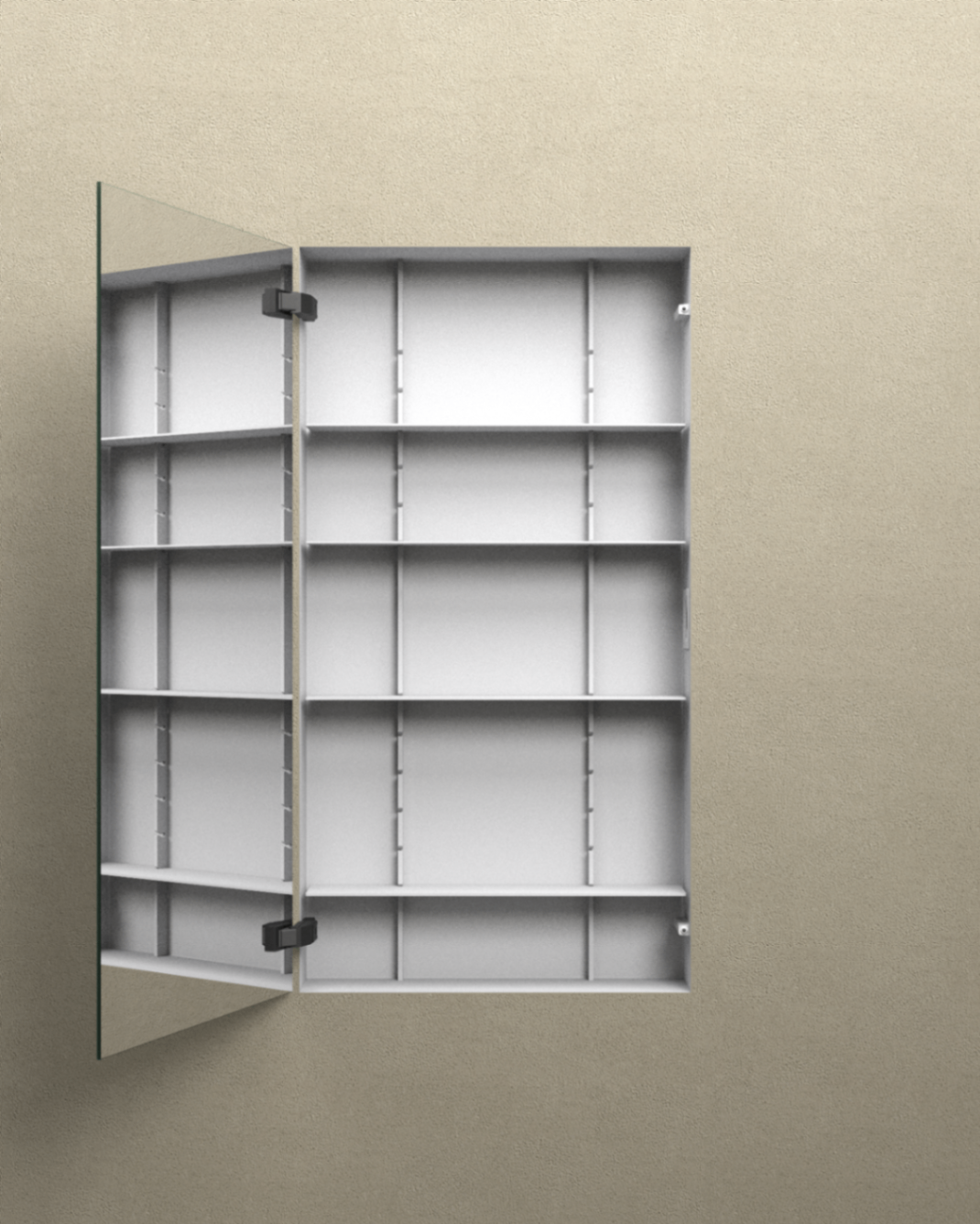 HIDN mirror cabinet open to show the internal storage layout