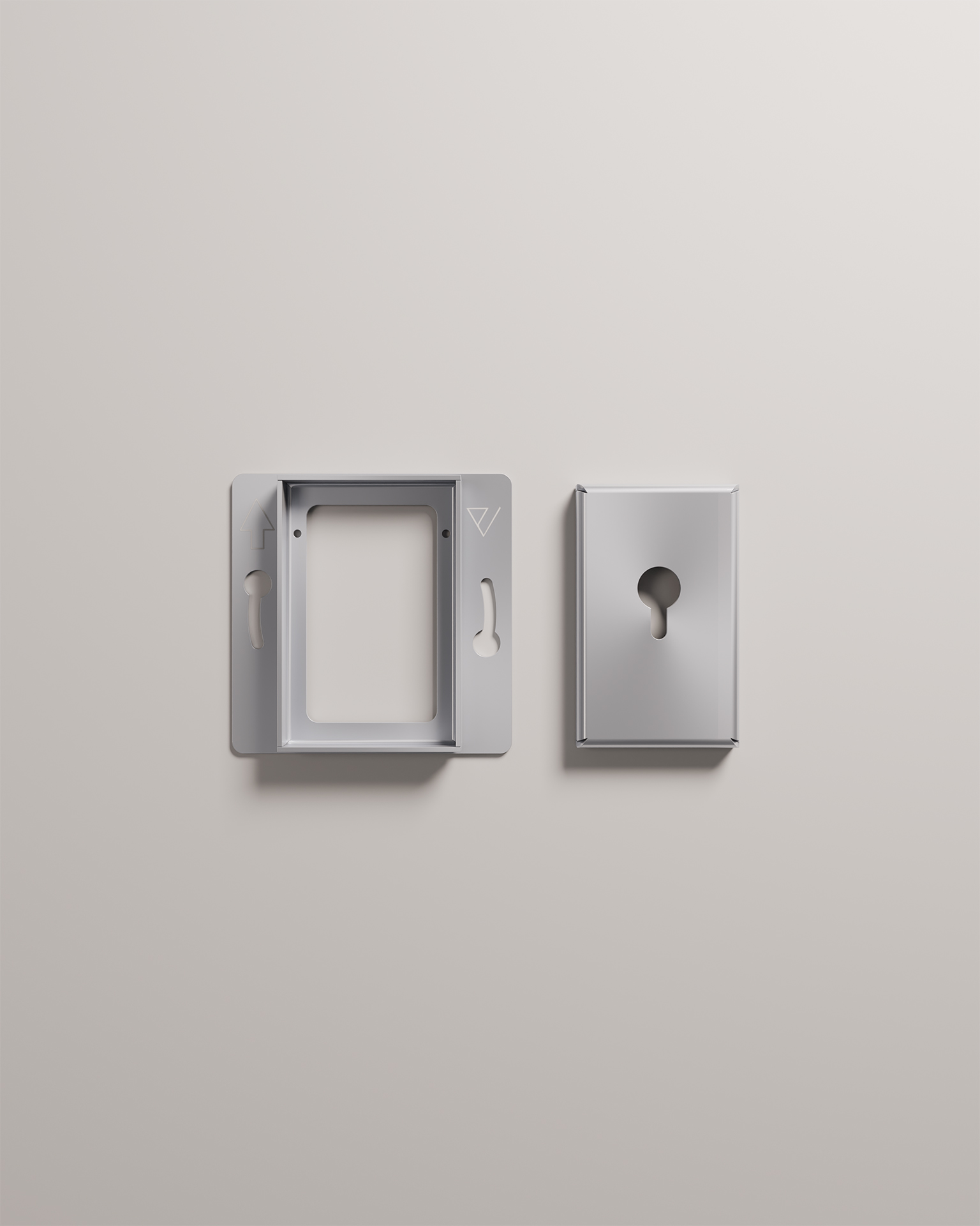 VisibleV switch frame mounting set — front frame with slide keyholes and rear cover plate