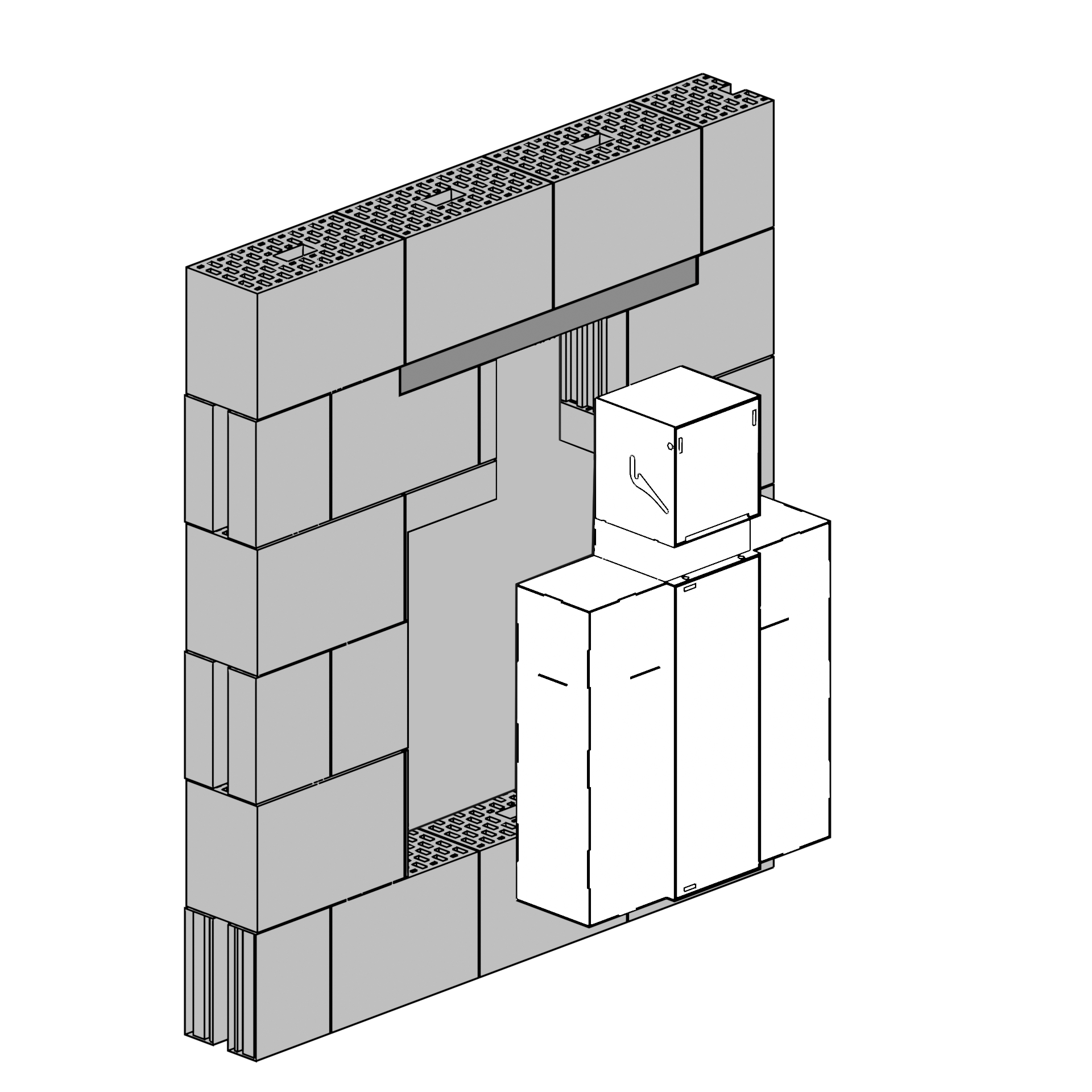 HIDN Roll & storage recess in the block wall with packaged unit alongside