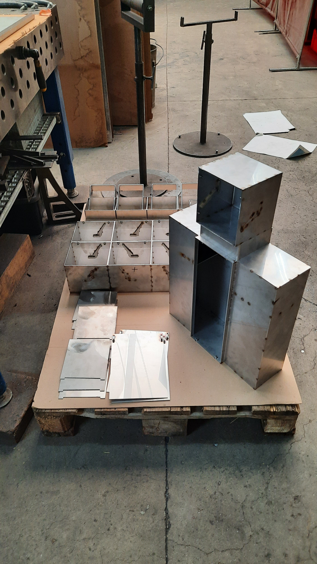 First batch of HIDN Box and Roll & storage enclosures welded together in the workshop, ready for finishing