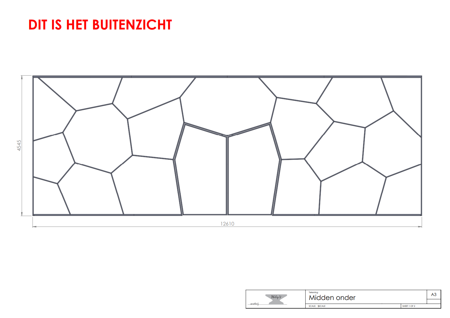 Technical drawing — exterior view (Midden onder)