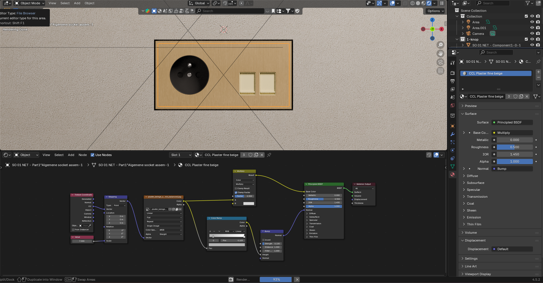 Blender viewport with shader node graph for the VisibleV socket materials
